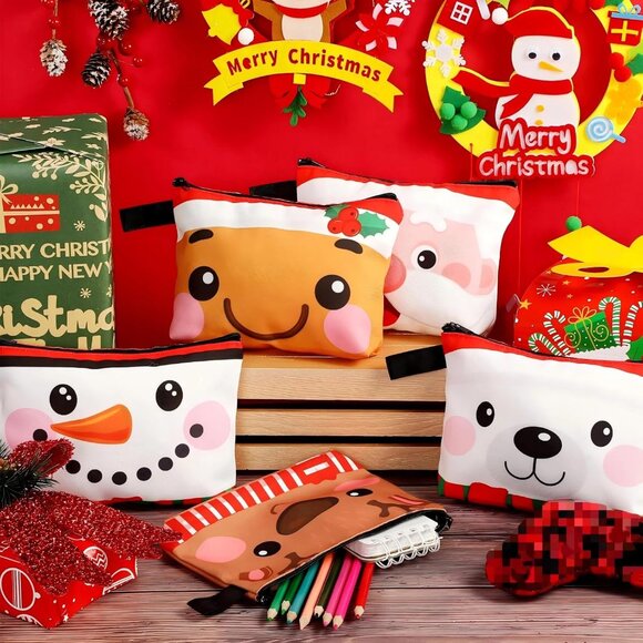 Christmas Canvas Cosmetic Bag with Zipper Portable, Small Makeup Bags Set Cute S - Picture 2 of 7